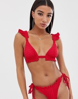 Thumbnail for your product : ASOS DESIGN textured ruffle triangle bikini top in red
