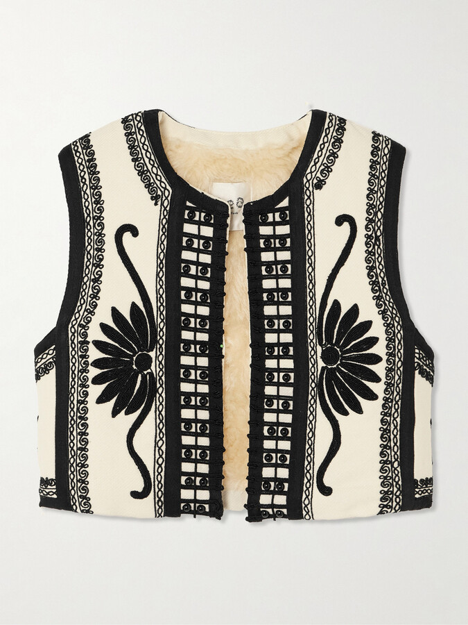 Sea - Ambrose Cropped Bead-embellished Embroidered Cotton-canvas Vest - Cream