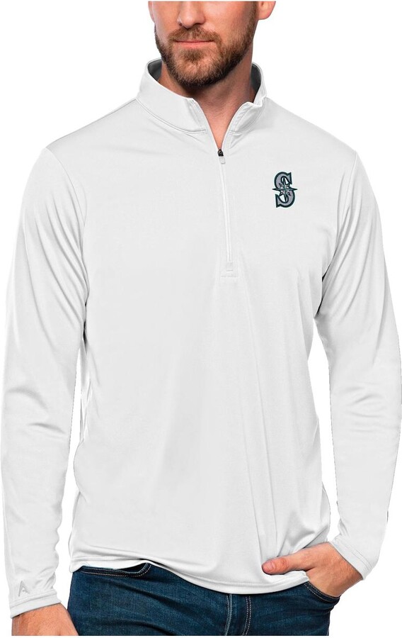 Antigua Men's White Seattle Mariners Tribute Quarter-Zip Pullover Top
