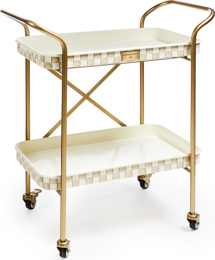 Mackenzie Childs Mocha Check 2-Tier Kitchen Cart