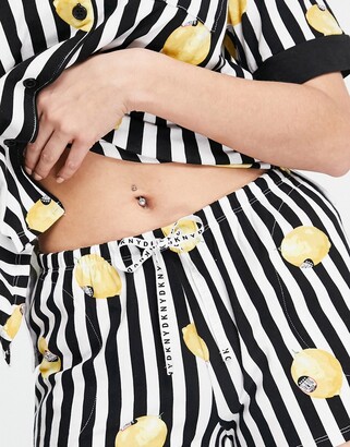DKNY Sleepwear short pyjama set in black lemon stripe