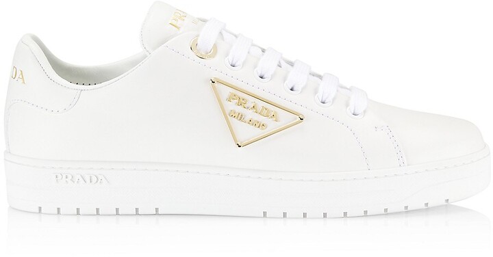 Platinum Satin And Leather Sneakers With Crystals | PRADA