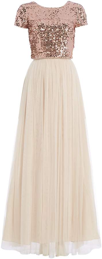 Adrianna Papell Sequin top and tulle maxi skirt - ShopStyle