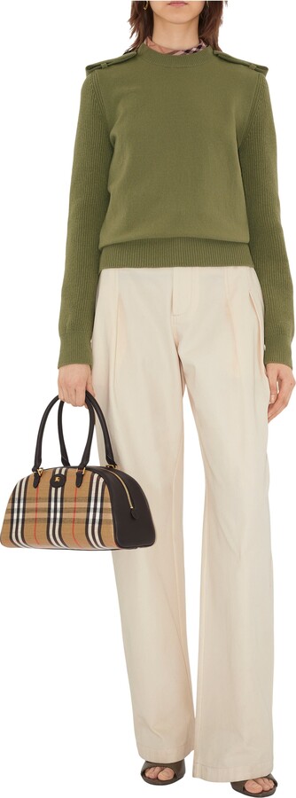 Burberry Check Epaulette Wool Cashmere Blend Sweater
