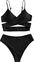 Thumbnail for your product : SHAOTANG Women's Bikini High Waisted Tummy Control Two Piece Swimsuit Halter Sling Swimwear Honeymoon Tankini Monokini Sexy Beachwear (Wine S)