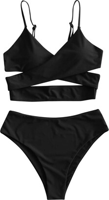 SHAOTANG Women's Bikini High Waisted Tummy Control Two Piece Swimsuit Halter Sling Swimwear Honeymoon Tankini Monokini Sexy Beachwear (Wine S)