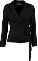 Thumbnail for your product : boohoo Petite Wrap Front Tie Side Blouse
