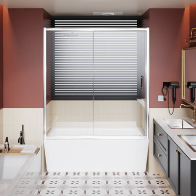 fengshu 60 In Width 62 Height Single Sliding Shower Door 1/5 Inch Thick Clear Tempered Glass Finish Aluminum Alloy Structure Smooth And Silent Operation