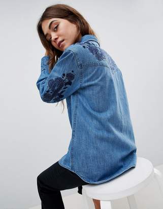 ASOS Design Denim Western Shirt With Embroidery