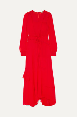 Preen Line Brea Asymmetric Ruffled Lace-trimmed Georgette Maxi Dress