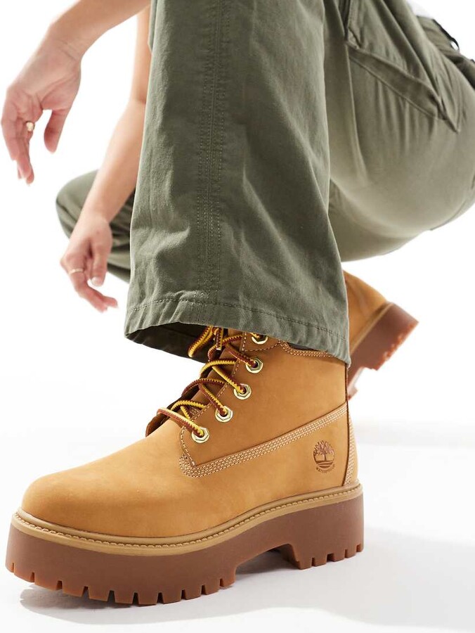 Timberland stone street 6 inch lace up platform waterproof boots in wheat