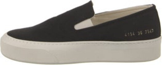Woman by Common Projects Canvas Slip-On Sneakers Black Round-Toes Platform Includes Box & Dust Bag