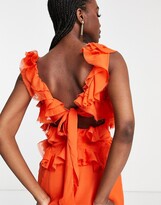 Thumbnail for your product : ASOS Tall ASOS DESIGN Tall tiered ruffle maxi dress with tie back in orange