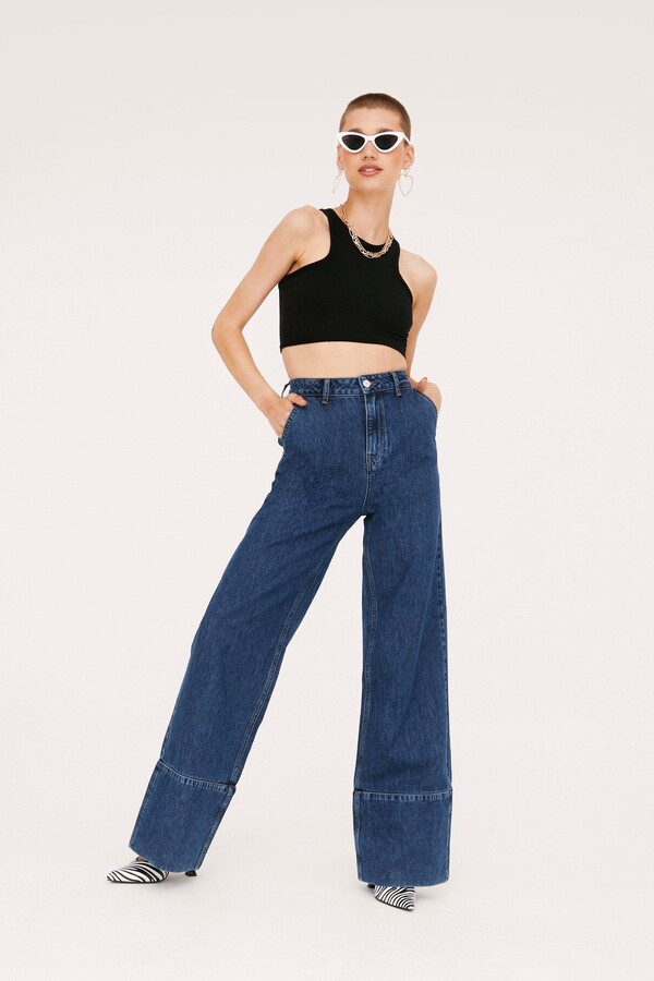 Nasty Gal Womens High Waisted Turn Up Wide Leg Jeans - ShopStyle