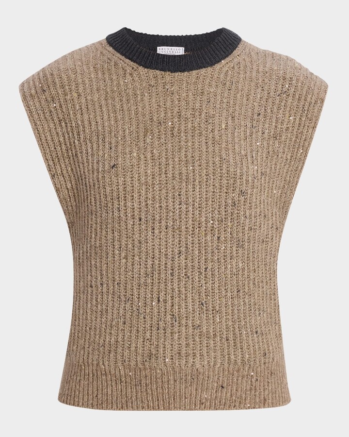Brunello Cucinelli Sleeveless Sequined Wool-Cashmere Sweater