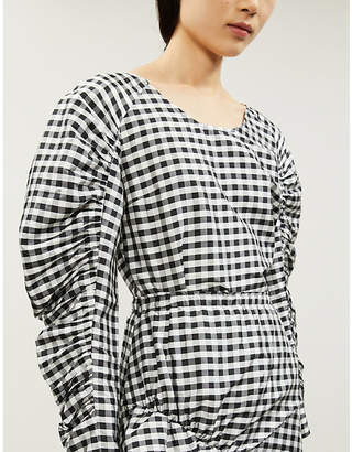 Designers Remix Alexis gingham ruched-sleeve silk top
