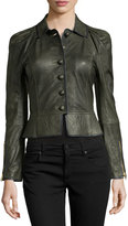Thumbnail for your product : RED Valentino Button-Front Peplum Leather Jacket