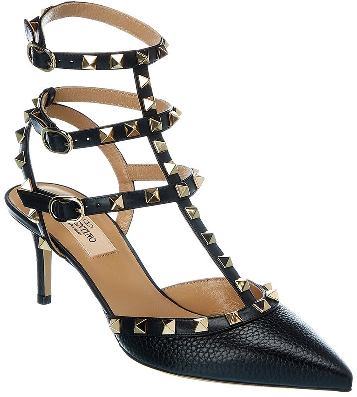 Valentino Rockstud Caged 65 Grainy Leather Ankle Strap Pump - ShopStyle