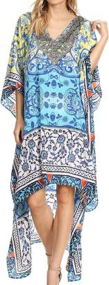 Sakkas P7 - HiLowKaftan Laisson Hi Low Caftan Dress Top Cover/Up Fit with Printed Pattern - 1717-Brown/White - OS