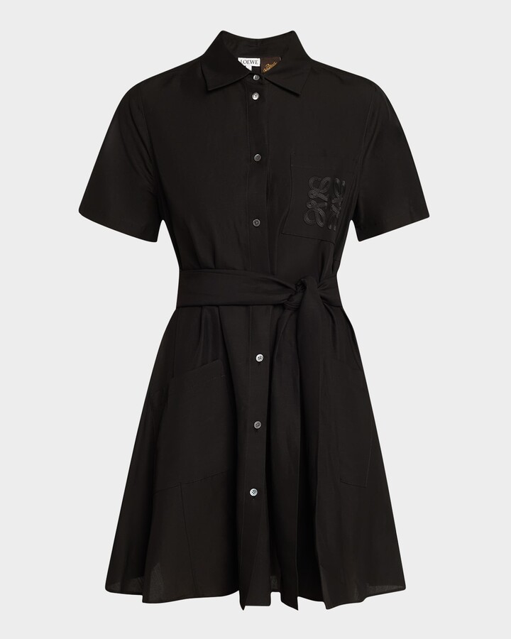 Loewe Anagram Pocket Short-Sleeve Belted Mini Shirtdress