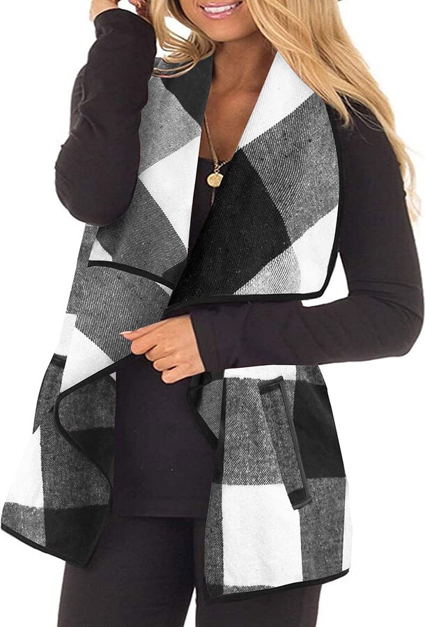 CARCOS Plus Size Women Vest Plaid Lapel Open Front Cardigan Buffalo  Sleeveless Jacket Coat with Pockets White Black 5XL 26W 28W - ShopStyle