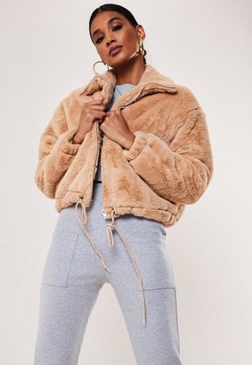 camel teddy fur bomber jacket