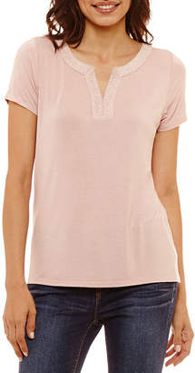 Liz Claiborne Short Sleeve Shine Trim T-Shirt - Petites