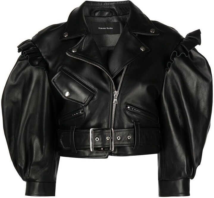 Womens Clothing Jackets Leather jackets Simone Rocha Cropped Leather Jacket in Black 