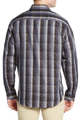 Bugatchi Classic-Fit Striped Neat Print Cotton Sportshirt
