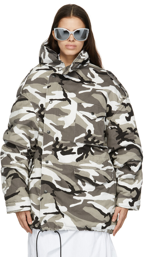 Balenciaga Grey Off-Shoulder Military Parka - ShopStyle Coats