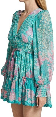 HEMANT AND NANDITA Floral Long-Sleeve Georgette Mini Dress