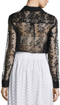 Thumbnail for your product : Carven Long-Sleeve Sheer Floral Organza Blouse, Black