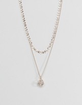 Thumbnail for your product : ASOS Fine Bar Chain With Diamond Charm Multirow Necklace