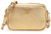 Thumbnail for your product : Prada Saffiano Small Zip Crossbody Bag, Gold (Platino)