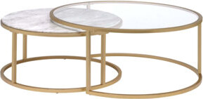 Mercer41 Shanish Top Nesting Table Set with Gold-Finished Metal Frames for Modern and Luxurious Living Spaces.