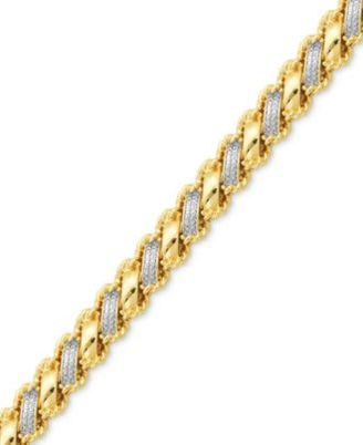 Macy's Diamond Accent Textured Link Bracelet in 18k Gold over Fine Silver-Plate