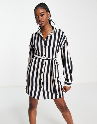 ASOS DESIGN button through belted mini shirt dress in stripe
