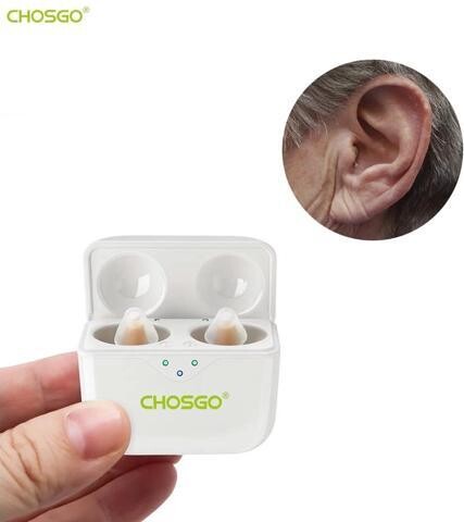 CHOSGO SmartR OTC Rechargeable Hearing Aids for Senior with Noise Cancelling, Mini Invisible,Portable Charging Box/Case(Beige)