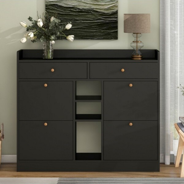 The Misty Moon EntranceShoeOrganizer:Modern4-DrawerTippingCabinet2-TierStorage