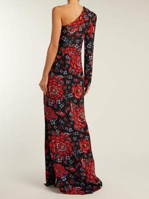 Rebecca De Ravenel Rose Print One Shoulder Silk Gown - Womens - Black Multi