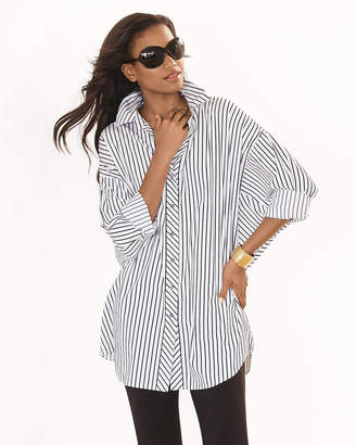 Go Silk Long-Sleeve Skinny-Striped Big Shirt, White/Black