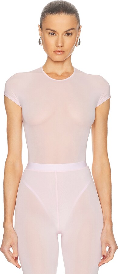 Wardrobe NYC Sheer Cap Sleeve Bodysuit in Blush