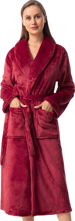 Vislivin Fluffy Bathrobe for Women Soft Fleece Dressing Gown Ladies Warm  Loungewear Robe Wine Red-2 S - ShopStyle