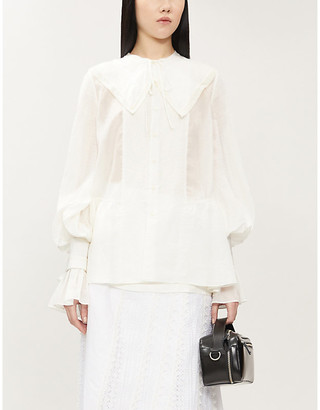 Renli Su Oversized-collar flared-cuff silk and linen-blend blouse