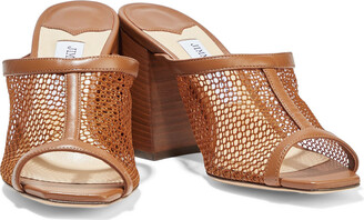 新品　Jimmy Choo Joud 85mm mules　38 Jimmy Choo Joud 85 leather-trimmed mesh mules - ShopStyle