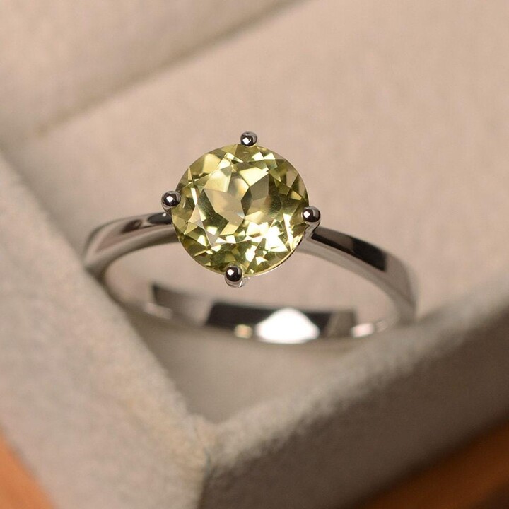 Etsy Lemon Quartz Ring Round Cut Yellow Crystal Solitaire Sterling Silver Promise Ring