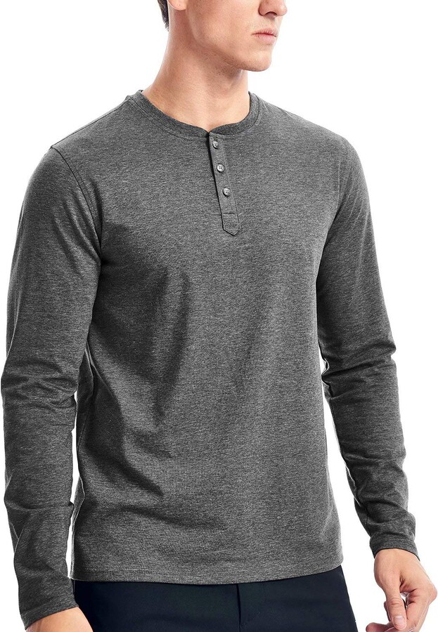 Zengjo Henley Long Sleeve Men(Charcoal Heather ShopStyle Tshirts