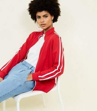 New Look Red Contrast Stripe Sleeve Zip Front Sweatshirt