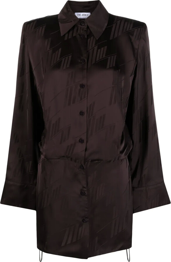 ATTICO Logo-Print Satin Shirtdress