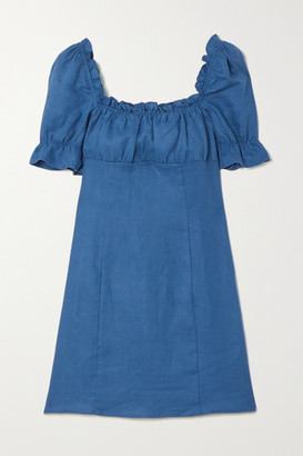Reformation Robles Ruffled Linen Mini Dress - Blue